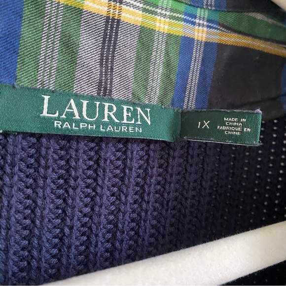 Ralph Lauren Navy Sweater with Green Plaid Shirt - Picture 5 of 8